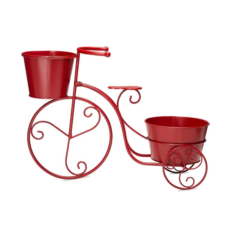 Glitzhome 21.5"L Spring Farmhouse Metal Bicycle Planter Stands Flower Pot Cart