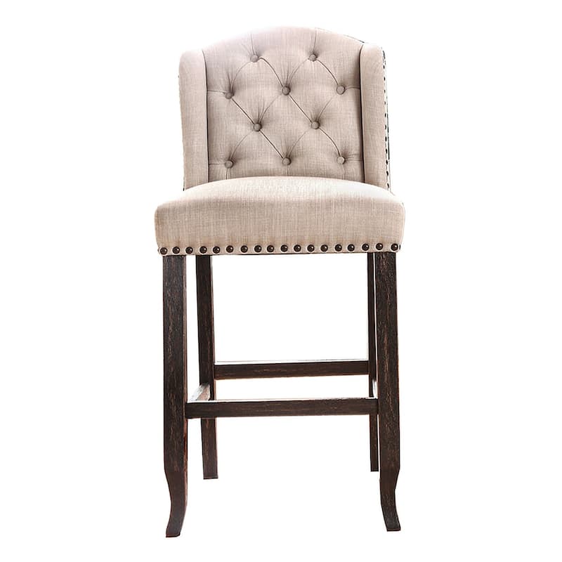 Rustic Bar Chair, Ivory & Antique Black Legs Finish, Set of 2 - 25”L x 21.5”W x 44.5”H - Multi