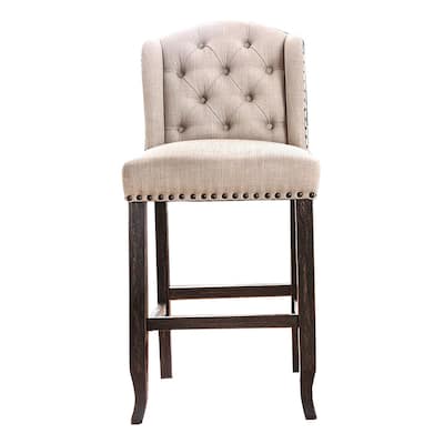 Rustic Bar Chair, Ivory & Antique Black Legs Finish, Set of 2 - 25”L x 21.5”W x 44.5”H