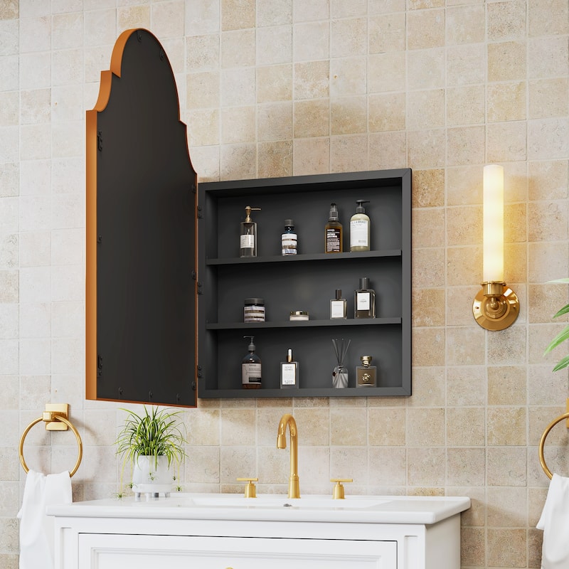 Bathroom Vanity Set with Arched Medicine Cabinet Mirror 30-Inch Vanity with Integrated Sink Top