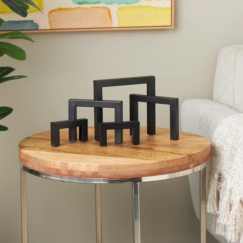 Gold or Black Metal Abstract Square Arched Geometric Sculpture - Black