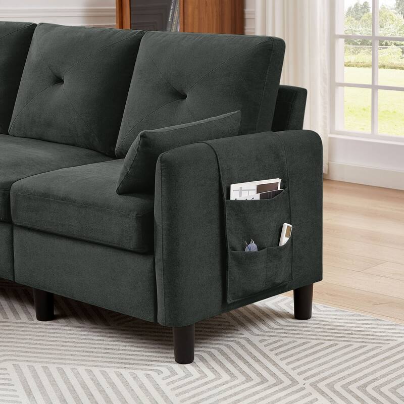 77.36" L Shaped Sectional Sofa with Side Storage Pocket and Reversible Ottoman