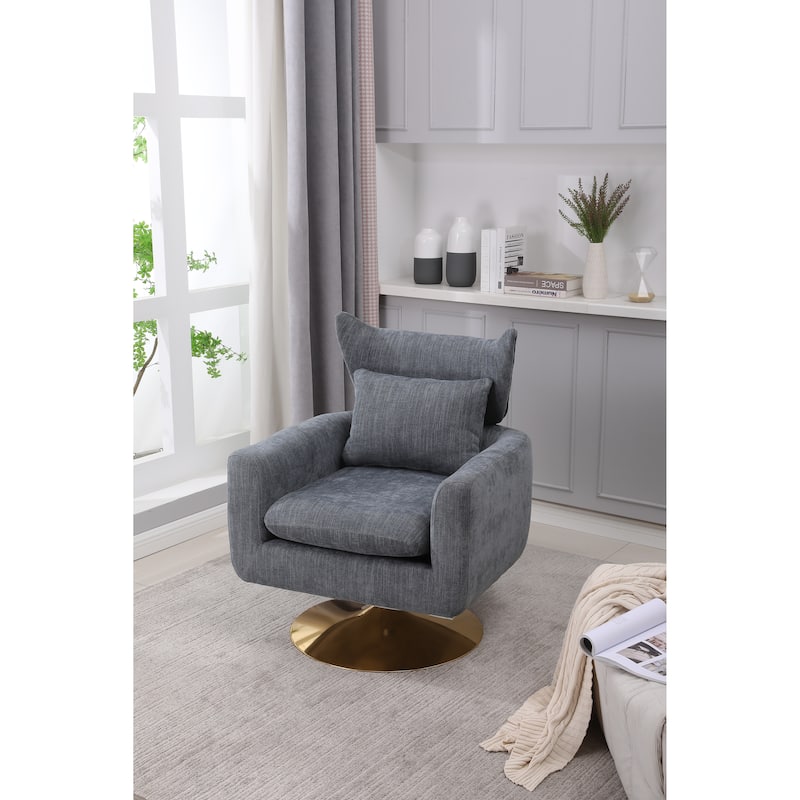 Blue-Gray 29.9" Swivel Accent Chair with Pillow