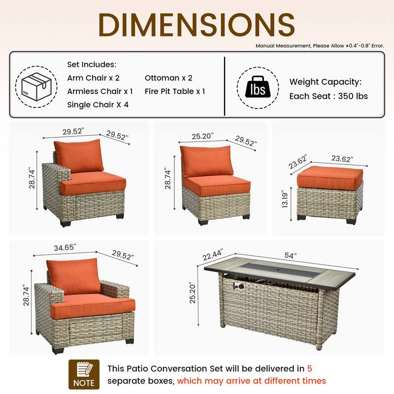 HOOOWOOO 10-piece Outdoor Wicker Wide Arm Patio Furniture Set with Fire Pit