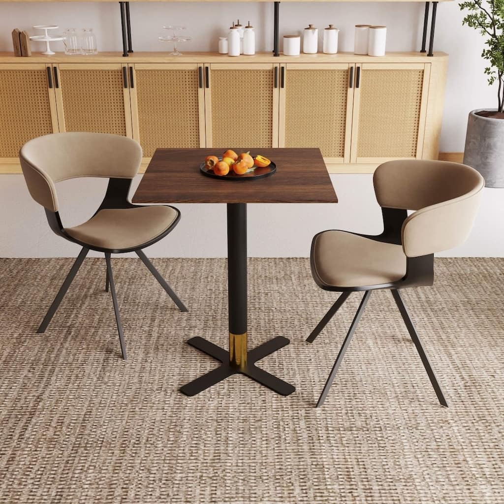 Vail Square Dining Table with 24 in. MDF Tabletop in Black Stainless Steel Cross Legs with Gold Accent Base Kitchen Table