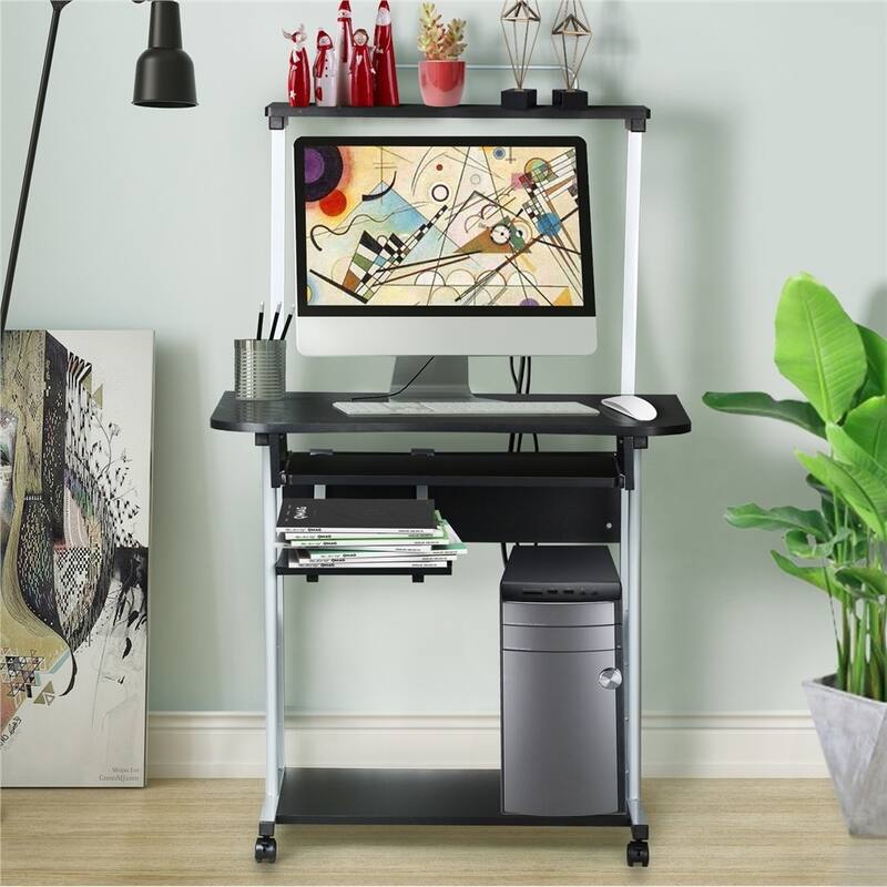Yaheetech Portable Computer Desk with 4 Shelves and Keyboard Tray - Black