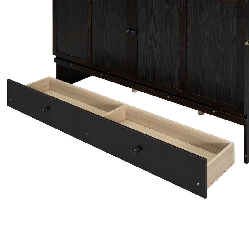 Queen Size 2-in-1 Murphy Bed Cabinet with Space Saving Design with Built in USB/Power Outlets, Large Storage Drawer