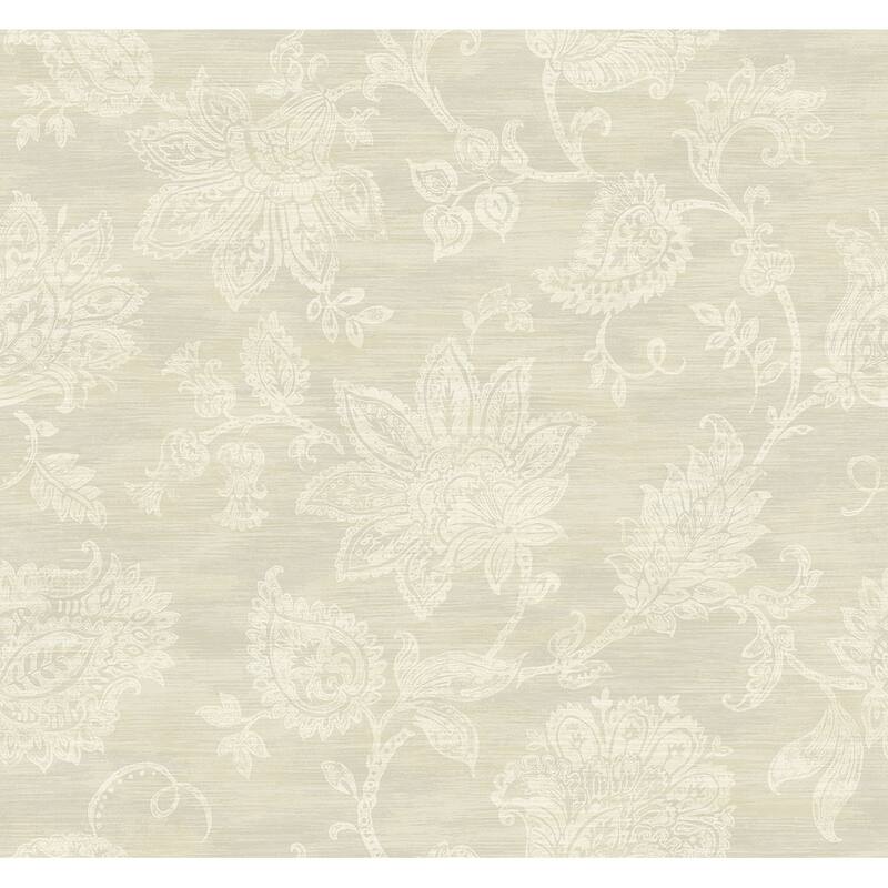 Seabrook Designs Branko Stamped Jacobean Unpasted Wallpaper - 27 in. W x 27 in. L - Metallic Tan