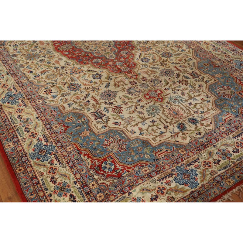 Vegetable Dye Yazd Persian Area Rug Hand-Knotted Wool Carpet - 6'10" x 10'7"