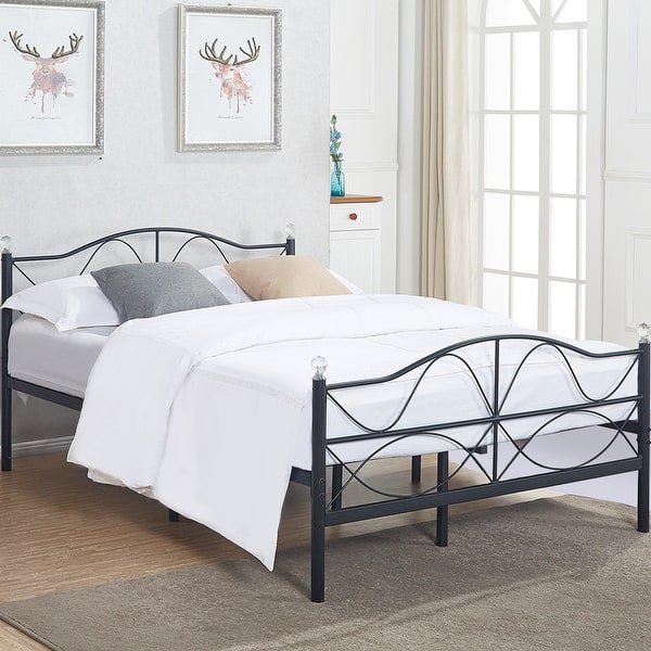 Shop Black Friday Deals On Vecelo Beds Queen Full Twin Size Metal Beds Frame With Beaded Headboard Fixed Bed Frame Twin Full Queen Size 3 Opotion Overstock 23485987