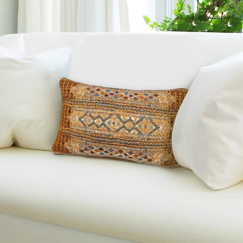 Liora Manne Marina Tribal Stripe Indoor/Outdoor Pillow - 12" x 18" - Polyester - Gold