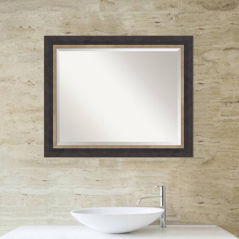 Hammered Charcoal Tan Beveled Wood Framed Bathroom Vanity Wall Mirror - Hammered Charcoal Tan