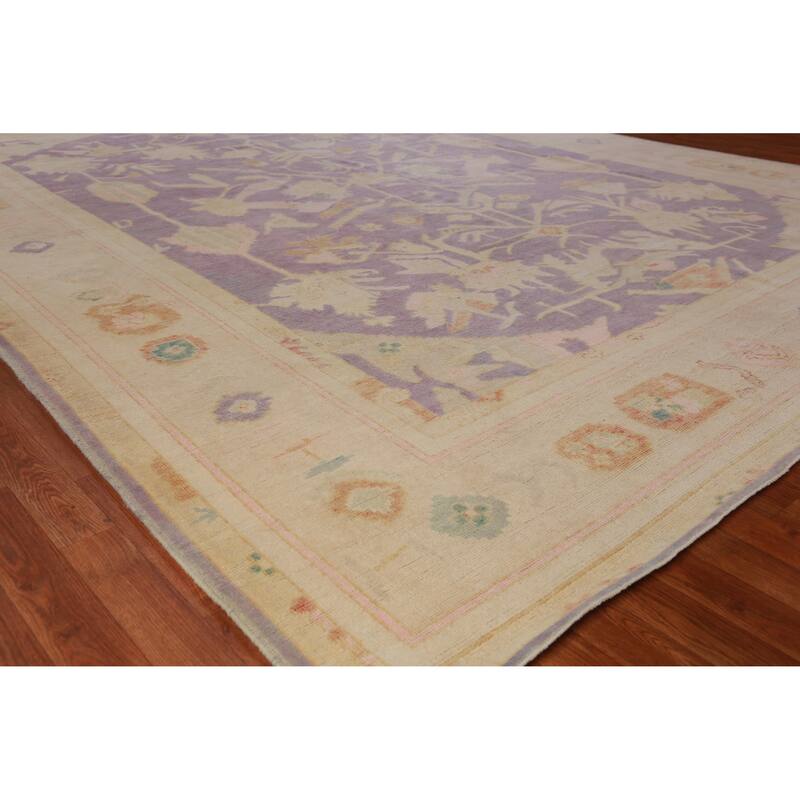 Hand Knotted Oriental 100% Wool Carpet Transitional All-Over Purples Oushak Area Rug - 12' 10'' X 10' 2''