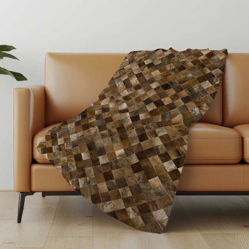 Premium Machine Washable ASB98 Faux Cowhide Sherpa Throw Blanket - Brown - 4'2" x 5'10"