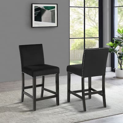 Roundhill Furniture Cobre Contemporary Velvet Counter Stool with Nailhead Trim, Set of 2