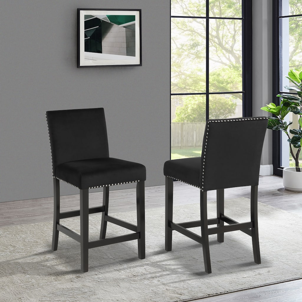 Contemporary Velvet Counter Stool with Nailhead Trim,Set of 2