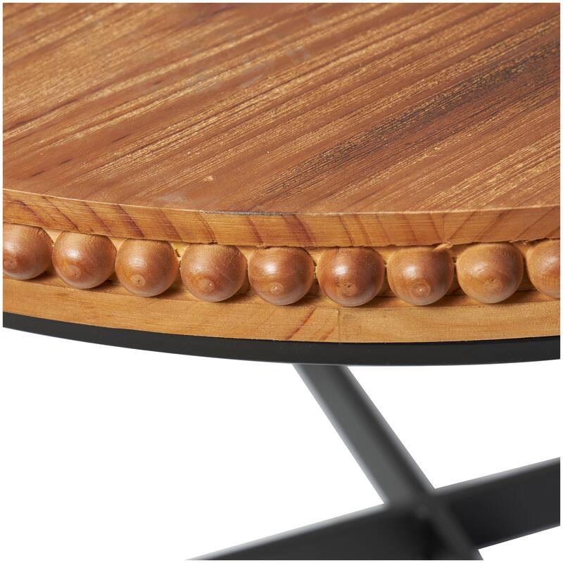 Wood Beaded Coffee Table with Metal X-Shaped Base - Brown - Roche River Decor - 30"Wx30"Lx16"H