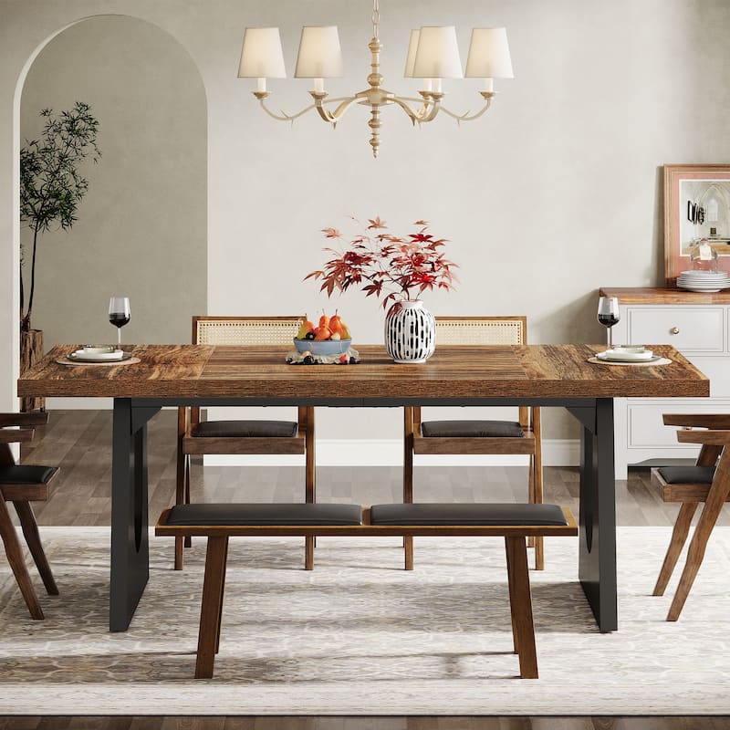Oak Large Dining Table Wood Rectangular Kitchen Table for Dining Room