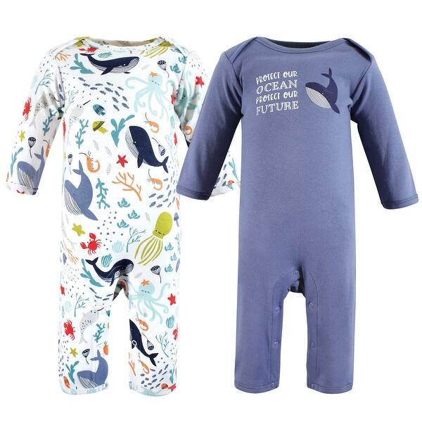 slide 1 of 1, Touched by Nature Organic Cotton Coveralls, Ocean 0-3 Months - Ocean