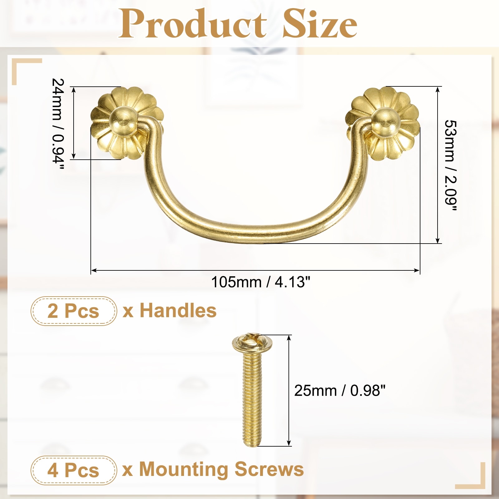 Brass Drawer Pulls and Knobs with Double Mounting Holes, Vintage Ring Drawer Pulls with Screws