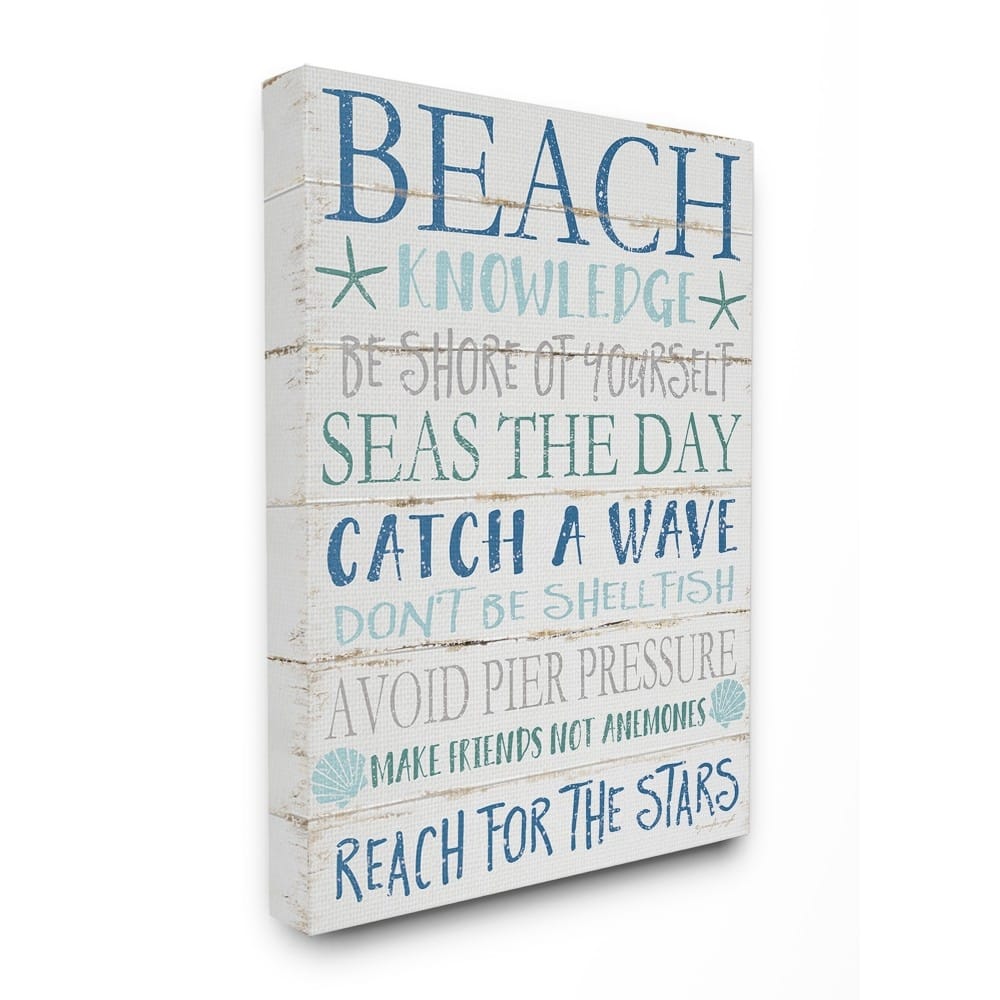 Stupell Beach Knowledge Blue Aqua and White Planked Look Sign, 11 x 14, Proudly Made in USA - Multi-Color