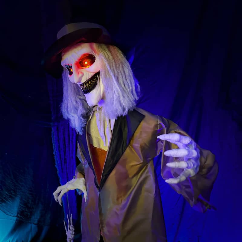Haunted Hill Farm 5.25-ft. Poseable Animatronic Gravekeeper with Red Eyes