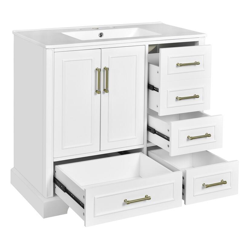 36-Inch Classic Bath Vanity Set – Ceramic Vessel Sink, Blue Two-Door Cabinet with Soft-Close Hinges & Four Storage Drawers