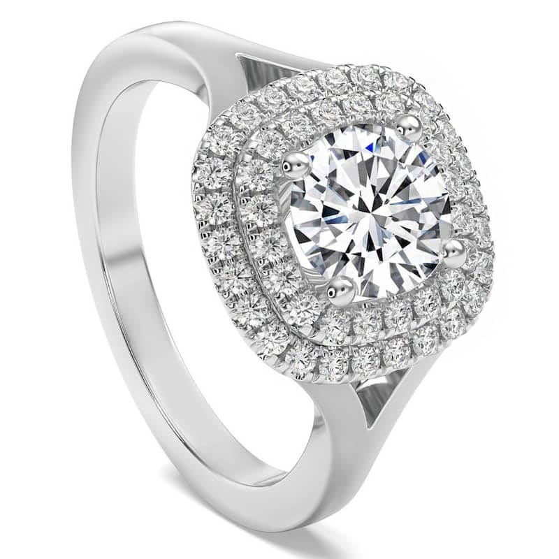 1 3/4Ct TW Double Cushion Halo Diamond Engagement Ring Lab Grown Gold