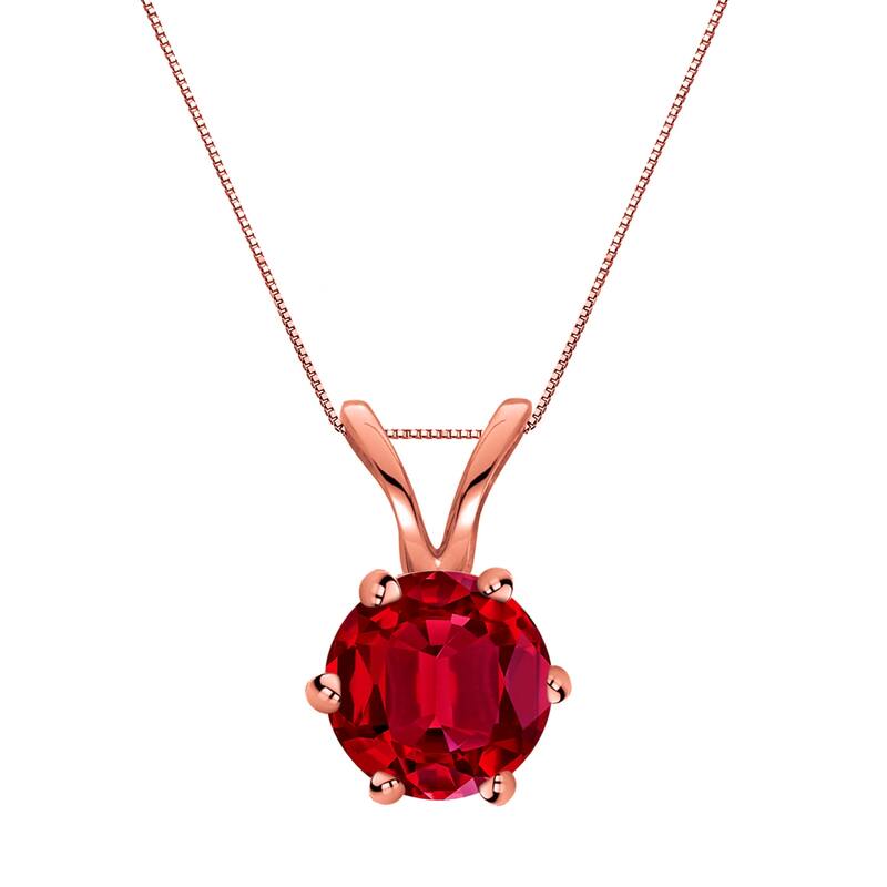 Auriya 14K Gold Lab Grown Gemstone Ruby Pendant Round 0.20 to 1.00 ct. tw. 6-Prong Basket - 0.40ct. tgw. - Rose
