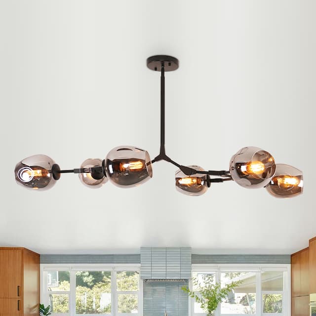 Belladepot Modern Full-angle Adjustable Chandelier with Smoked Glass Shades - 6 Light - Grey