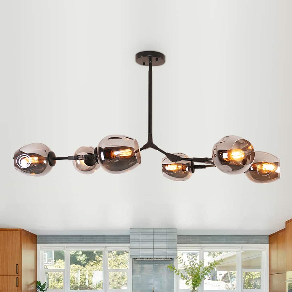 Oaks Aura Mid Century Modern 6- Light Black Ceiling Light Adjustable Sputnik Chandelier