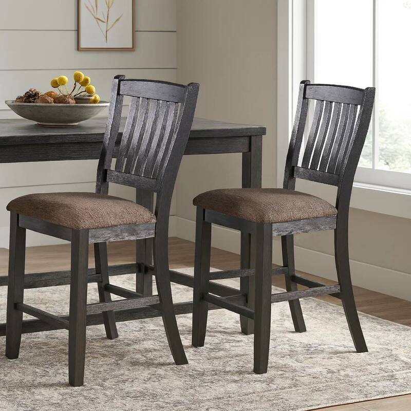 Chair with High Slatted Back Design, Set of 2, Dark Brown