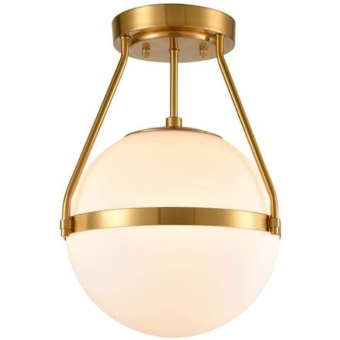 Milos Mid Century Globe Semi Flush Mount Ceiling Light Opal Glass Shade