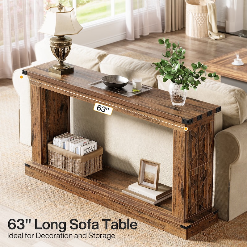 63 Inches Wood Sofa Table, Farmhouse Entryway Table - 63" W x 13.7" D x 33.4" H