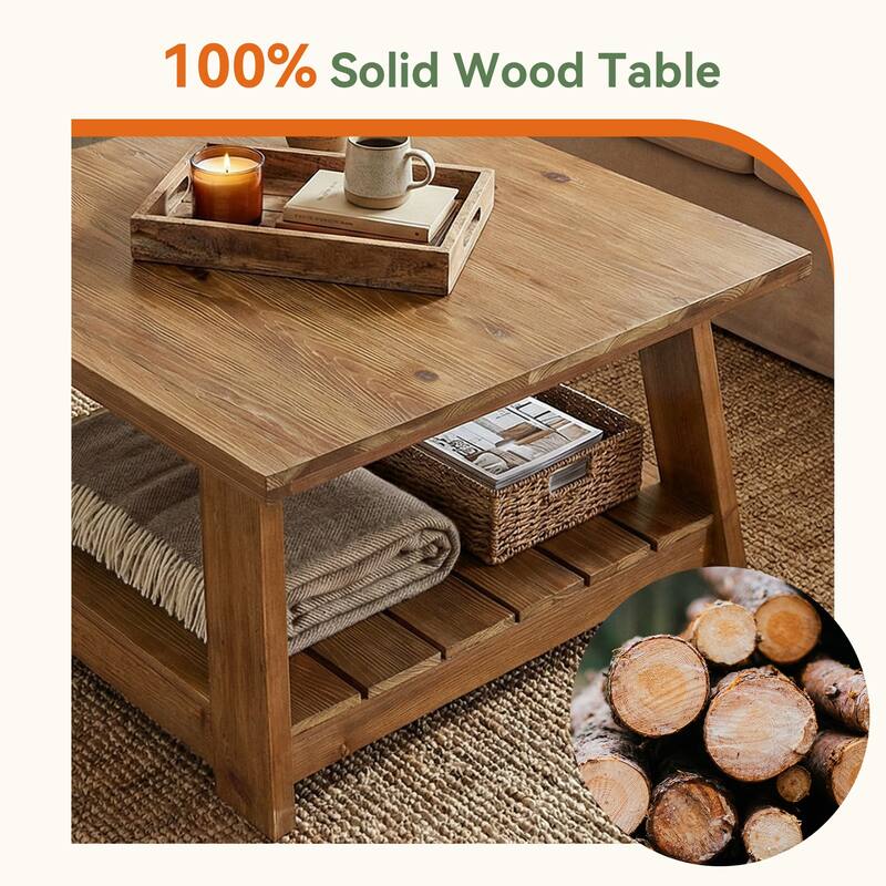 31.5" Solid Wood Square Coffee Table With 2-Tier Storage - 31.5" D x 31.5" W x 17.7" H