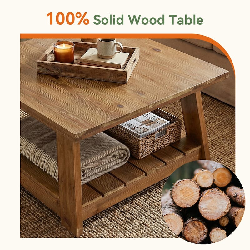 Solid Wood Square Coffee Table for Living Room, 31.5" Farmhouse Center Table
