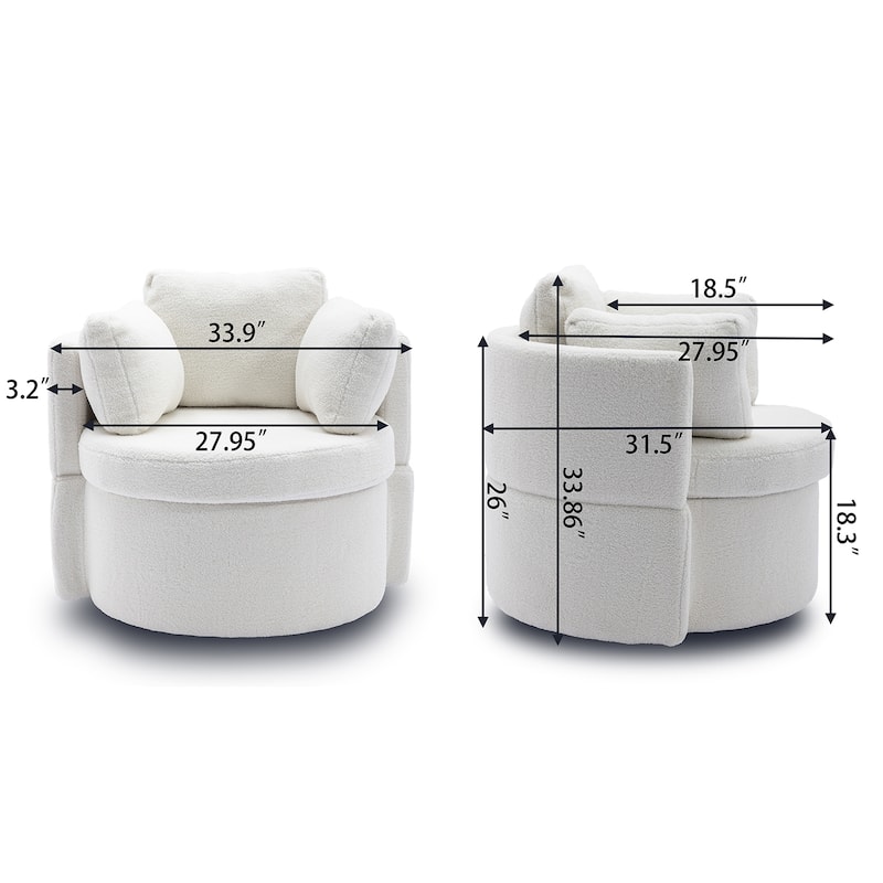 Fabric Swivel Chair With Storage and Back Cushion For Living Room