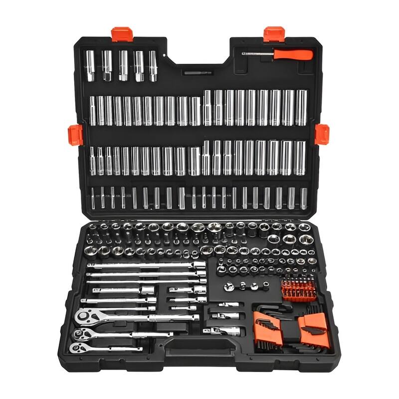 Black CR-V Alloy Steel 225-Piece Socket and Ratchet Set with High Torque and Chrome Finish - 21.06 x 3.50 x 16.14