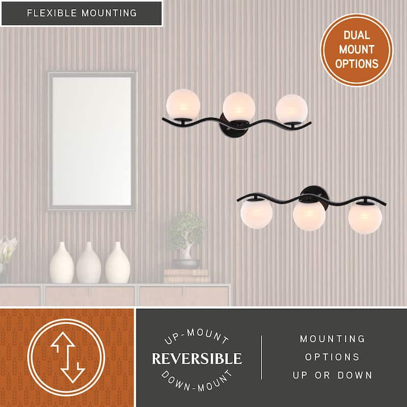 VAXCEL Monticello Bathroom Vanity Lighting Fixture, White Alabaster Glass Globe Shades, Dimmable, Reversible Wall Light