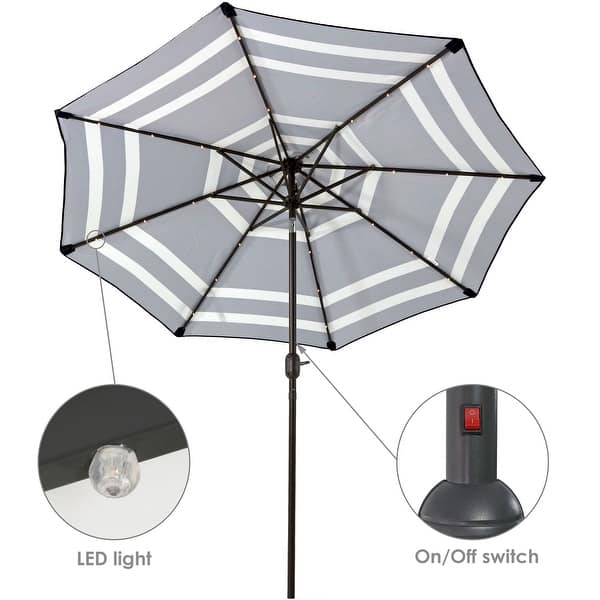 Shop Black Friday Deals On Sunnydaze Aluminum Solar Patio Umbrella Tilt And Crank 9 Foot Blue Stripe Navy Blue Navy Sapphire Overstock 23613468
