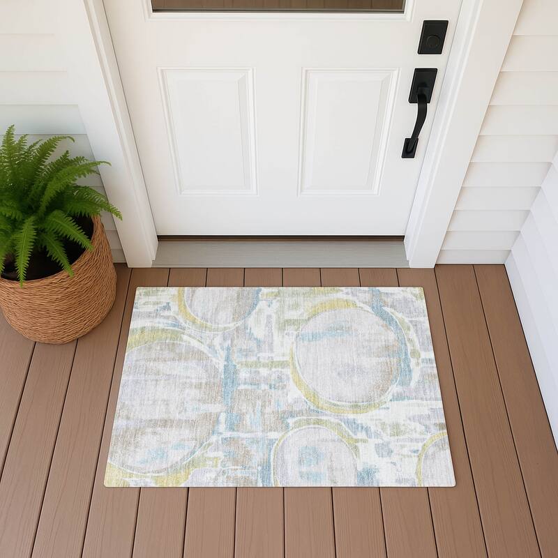 Machine Washable Indoor/ Outdoor Modern Erie Chantille Rug - Ivory - 1'8" x 2'6"