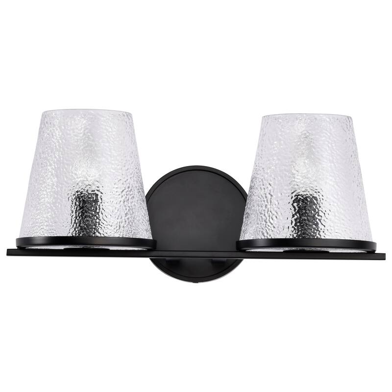 Valentine 2 Light Vanity Black Finish Hammered Glass