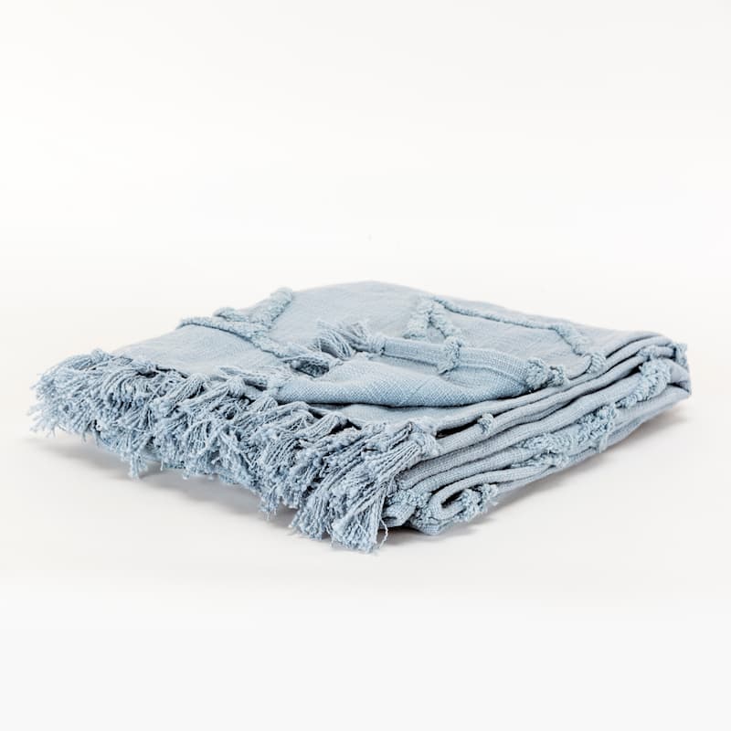 Rizzy Home Vining Botanical Textured Cotton Throw - Light Blue