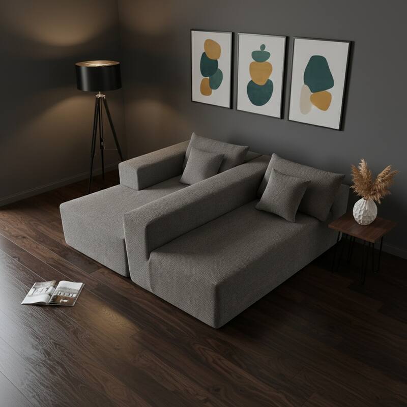 103.54" L-Shaped Modern High-Density Sponge Velvet Modular Sectional Sofa with Chaise & Pillows