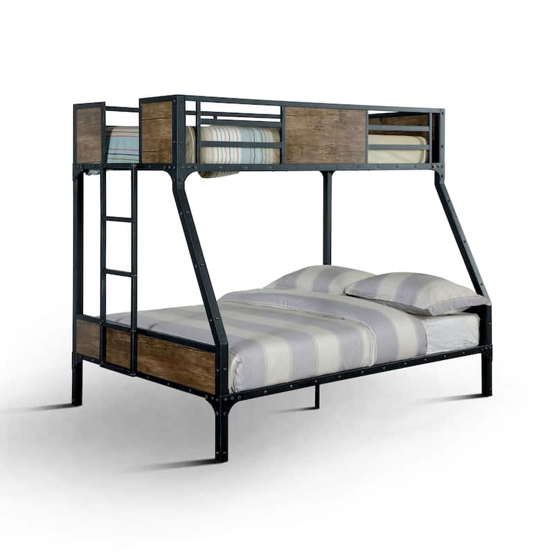 Furniture of America Jown Modern Two-Tone Metal Bunk Bed with Attached Side Ladder