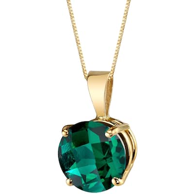 14k Yellow Gold Round Cut 1.75 cts Created Emerald Pendant