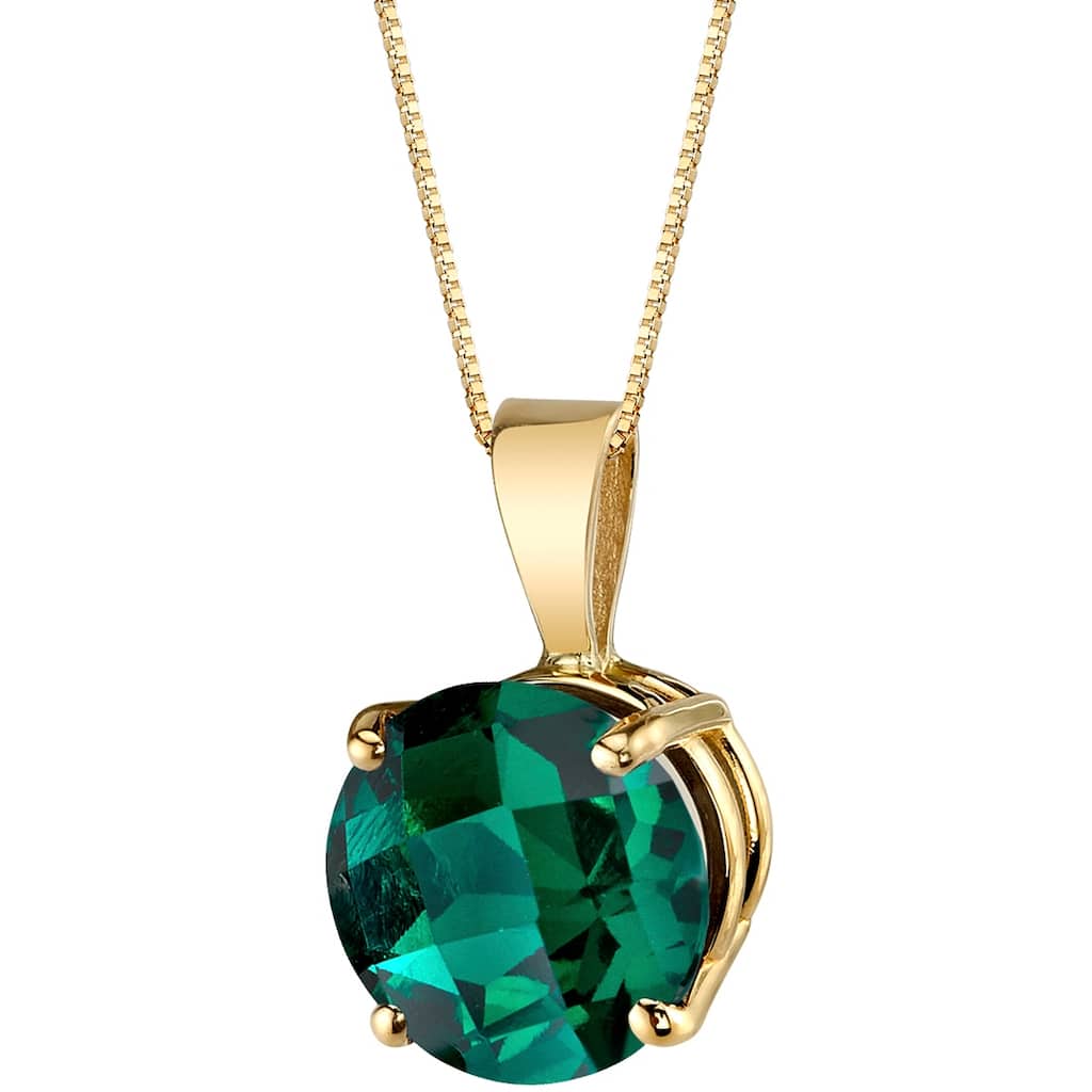 14k Yellow Gold Round Cut 1.75 cts Created Emerald Pendant