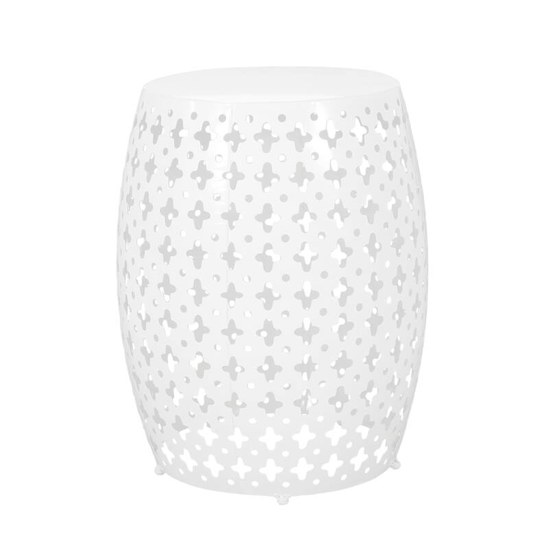 Metal end Table End Table,Round Side Table with Hollow Drum Design,Accent Table for Outdoor and Indoor Use