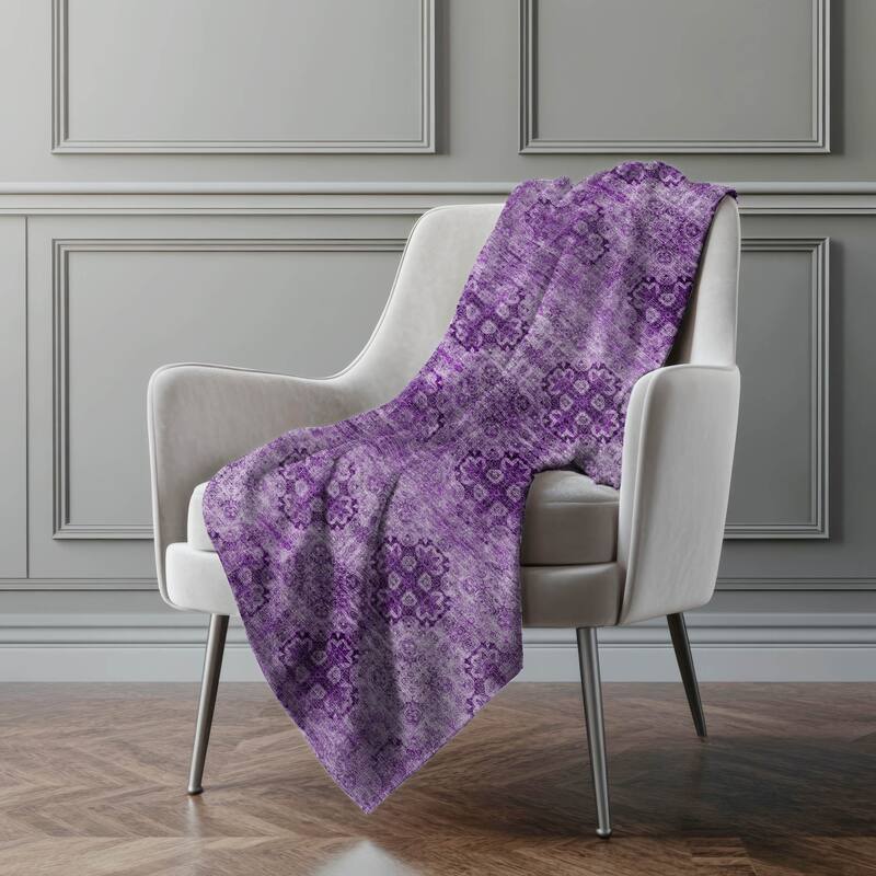 Premium Machine Washable Boho Imprints Sherpa Throw Blanket - Eggplant - 4'2" x 5'10"