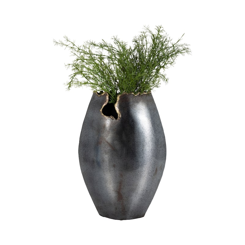 Sagebrook Home's Metal Chipped Vase, 14" Black Elegance, Timeless Design for Home Ambiance, Exclusive Vase Collection